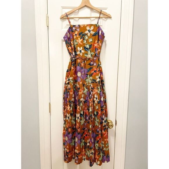 Current Air Floral Pleated Midi Dress 100% Cotton Size Small - Picture 7 of 11